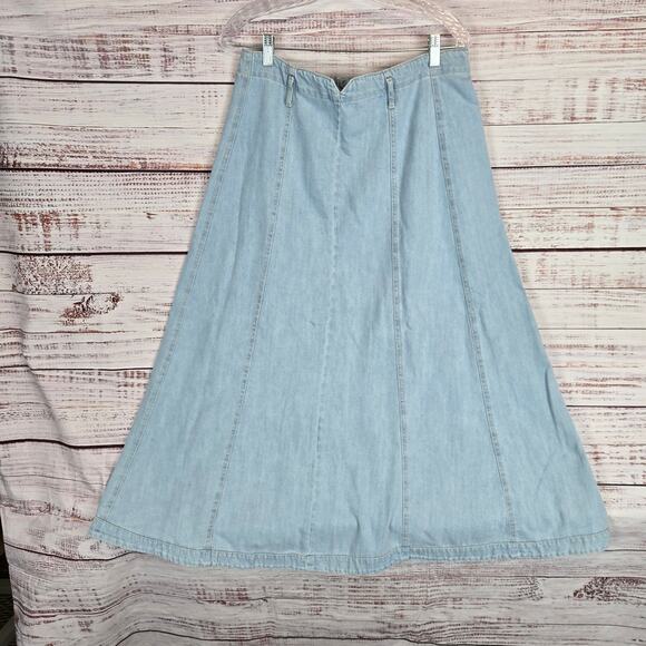 Zara Jean Maxi Skirt XL Light Blue Denim Pockets Zip Closure Minimalist Casual - Picture 2 of 14